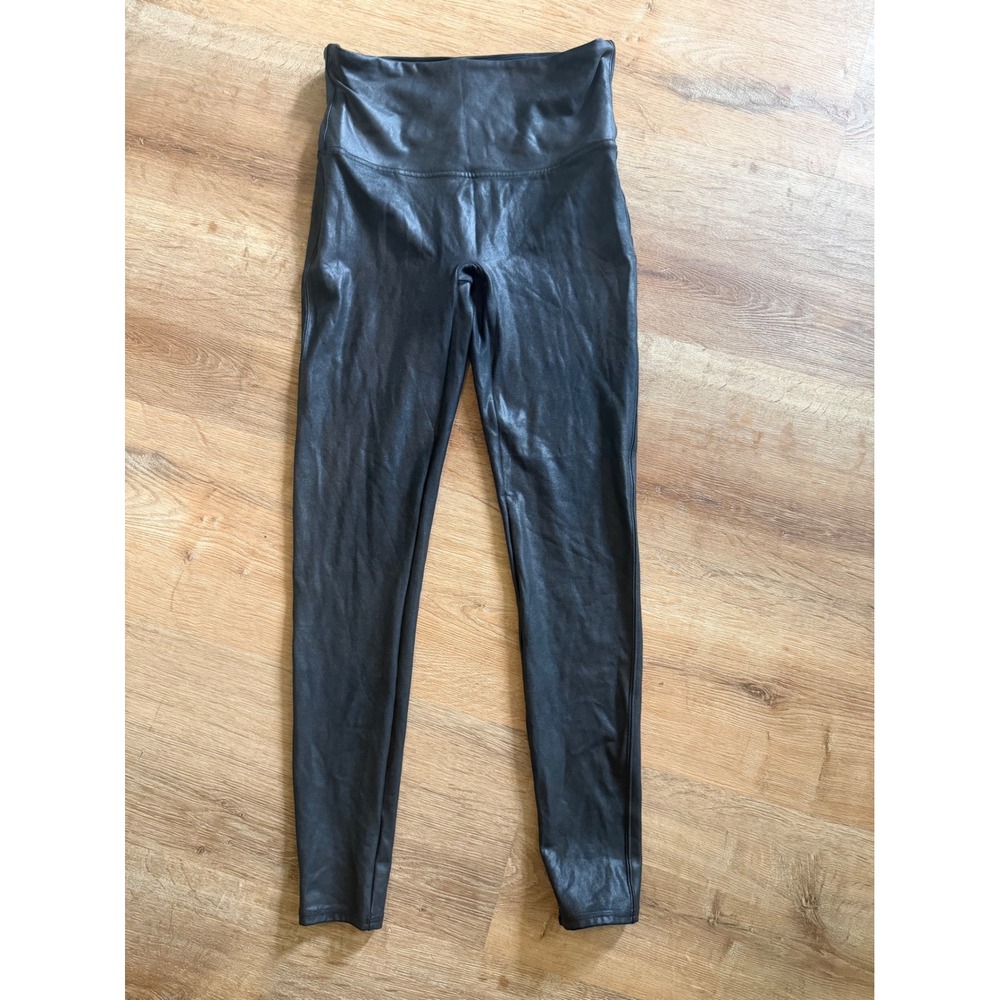 Spanx Faux Leather Leggings Very Black High Waisted Shaping Large - Picture 3 of 5